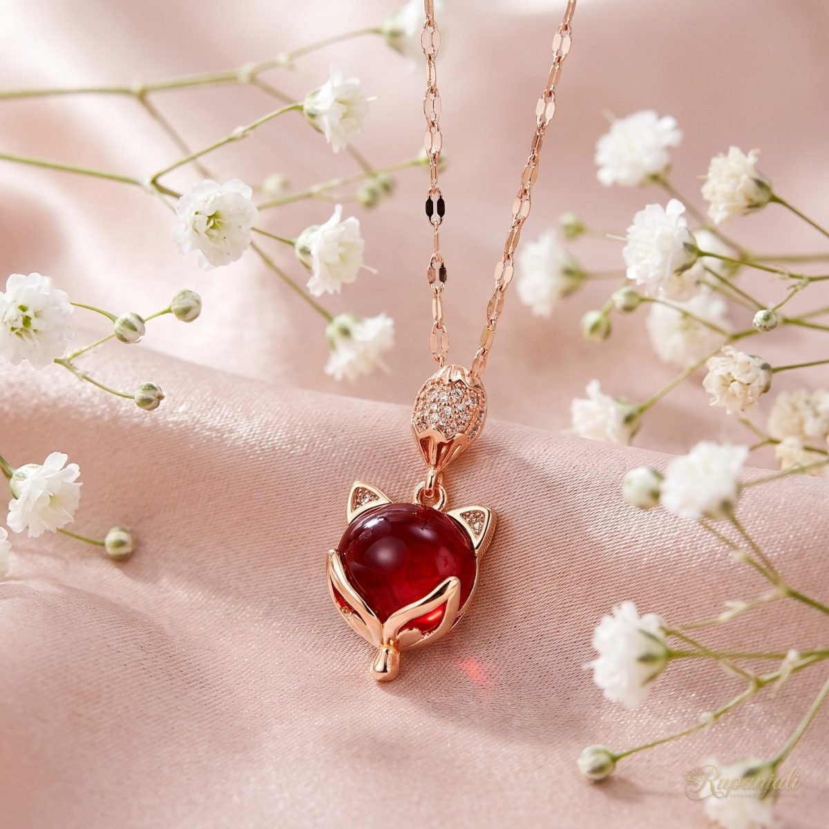 Red Fox Necklace — Ruby-Red Cabochon 3