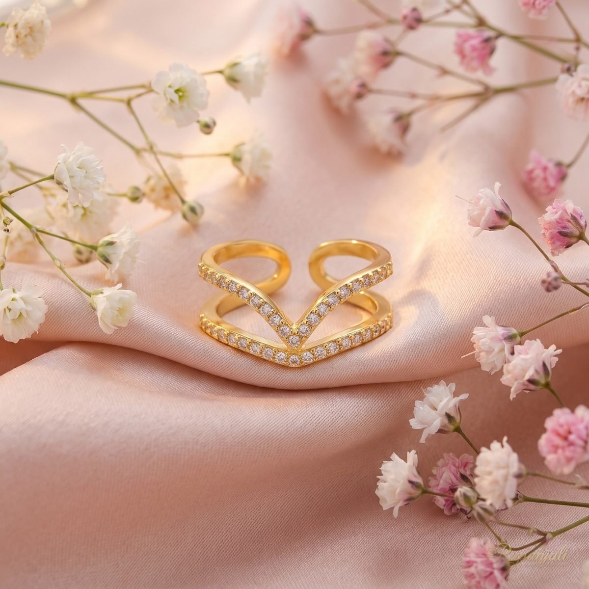 Wave Duet Ring — Double Band Pave Arc 3