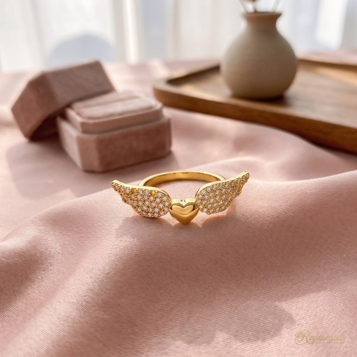 Angel Wings Heart Ring — Winged Pave Love 2