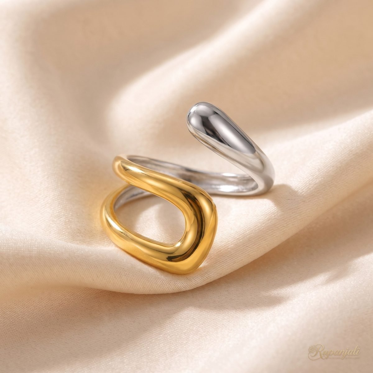 Two-Tone Asymmetric Open Ring — Gold & Silver Modern Art 1