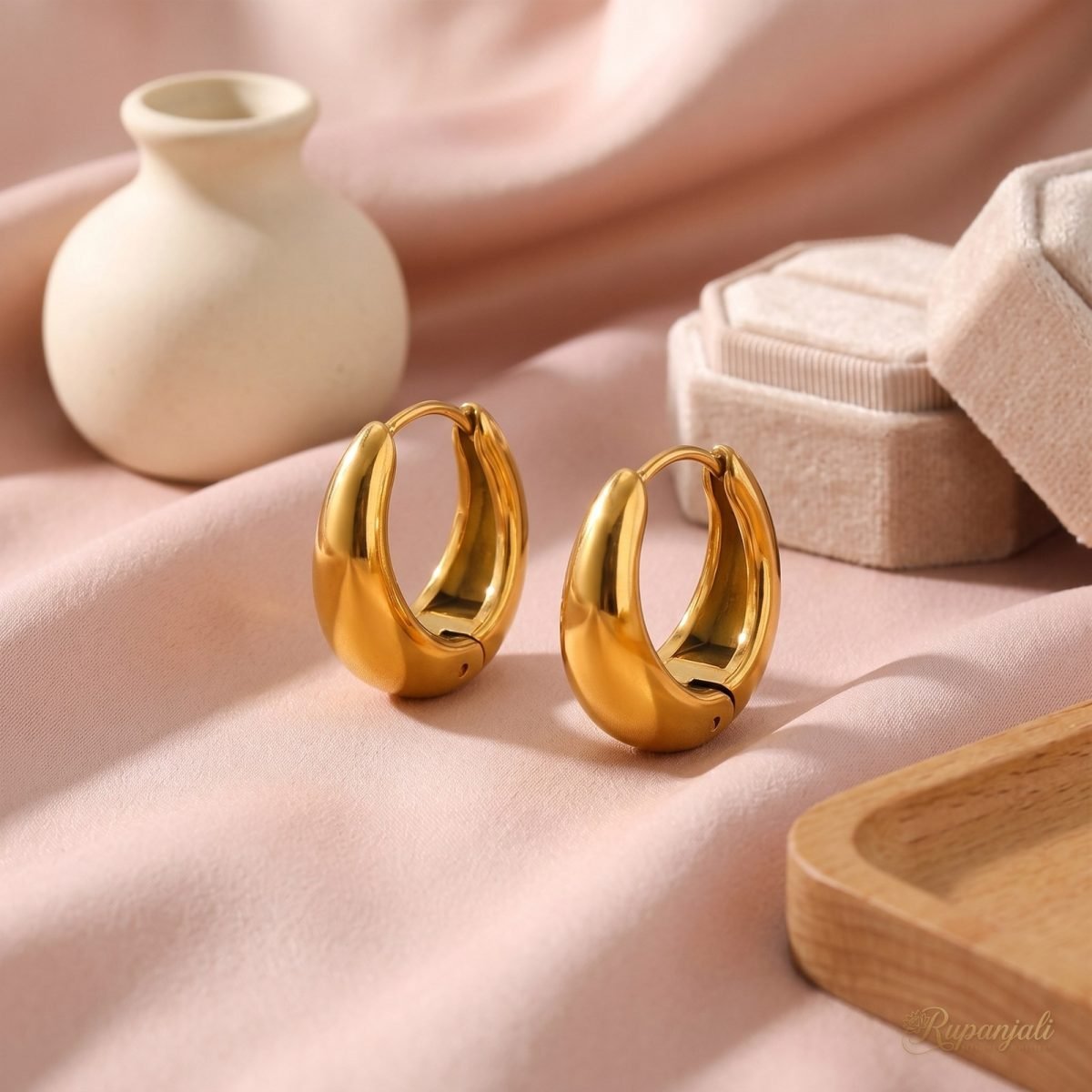 Gold U-Shape Huggie Hoop Earrings for Women — Chunky Dome 2