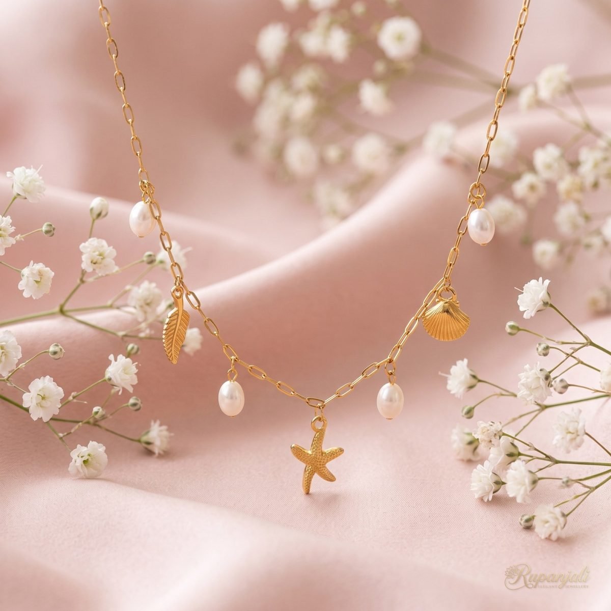 Gold Starfish Shell Pearl Charm Necklace for Women — Ocean 3