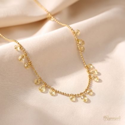 Champagne Crystal Droplet Necklace — Gold Bead Chain Charm