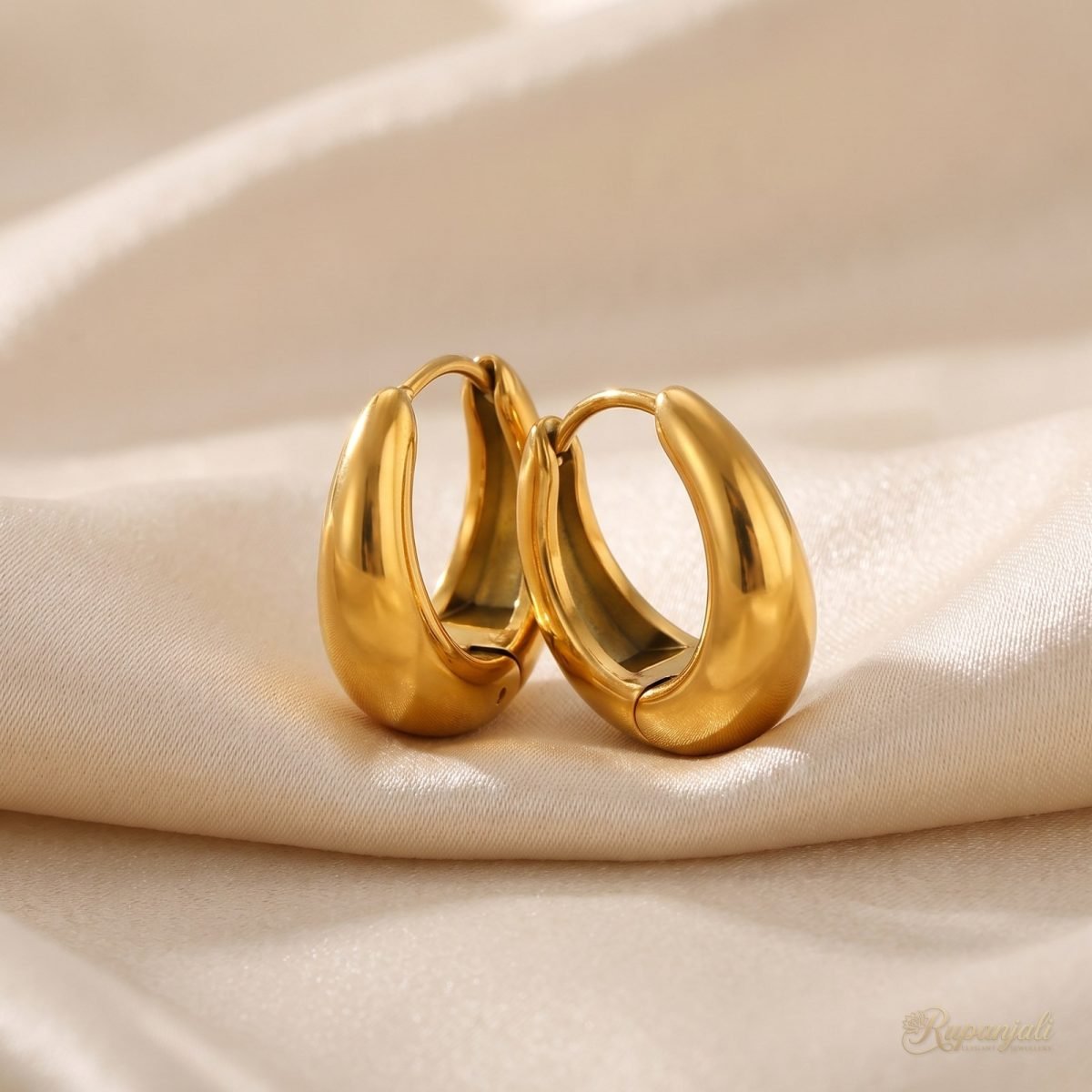 Gold U-Shape Huggie Hoop Earrings for Women — Chunky Dome 1