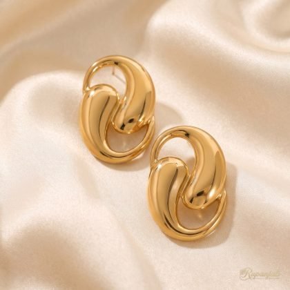 Gold Swirl Stud Earrings — Interlocked Teardrop Statement