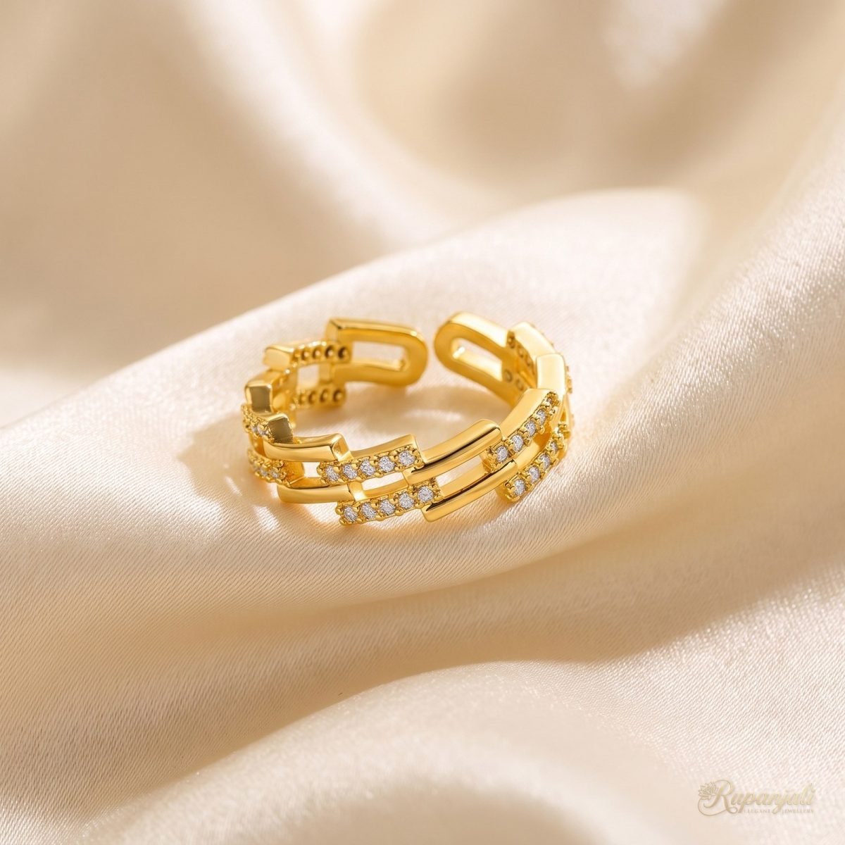 Multi Row Link Ring — Woven Pave Band 1