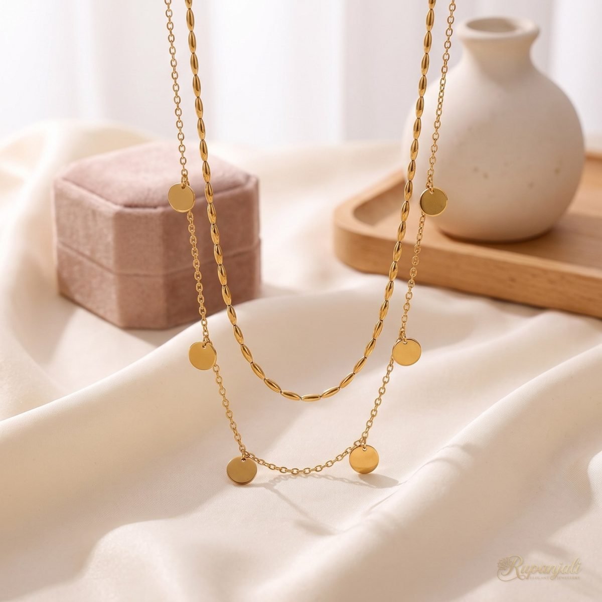 Double Layer Disc Necklace — Golden Dots 2