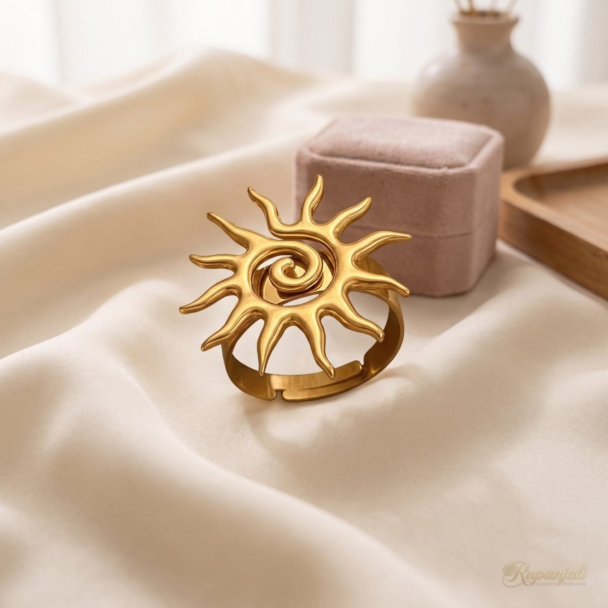 Vintage Sun Open Ring — Bold Spiral Statement 2