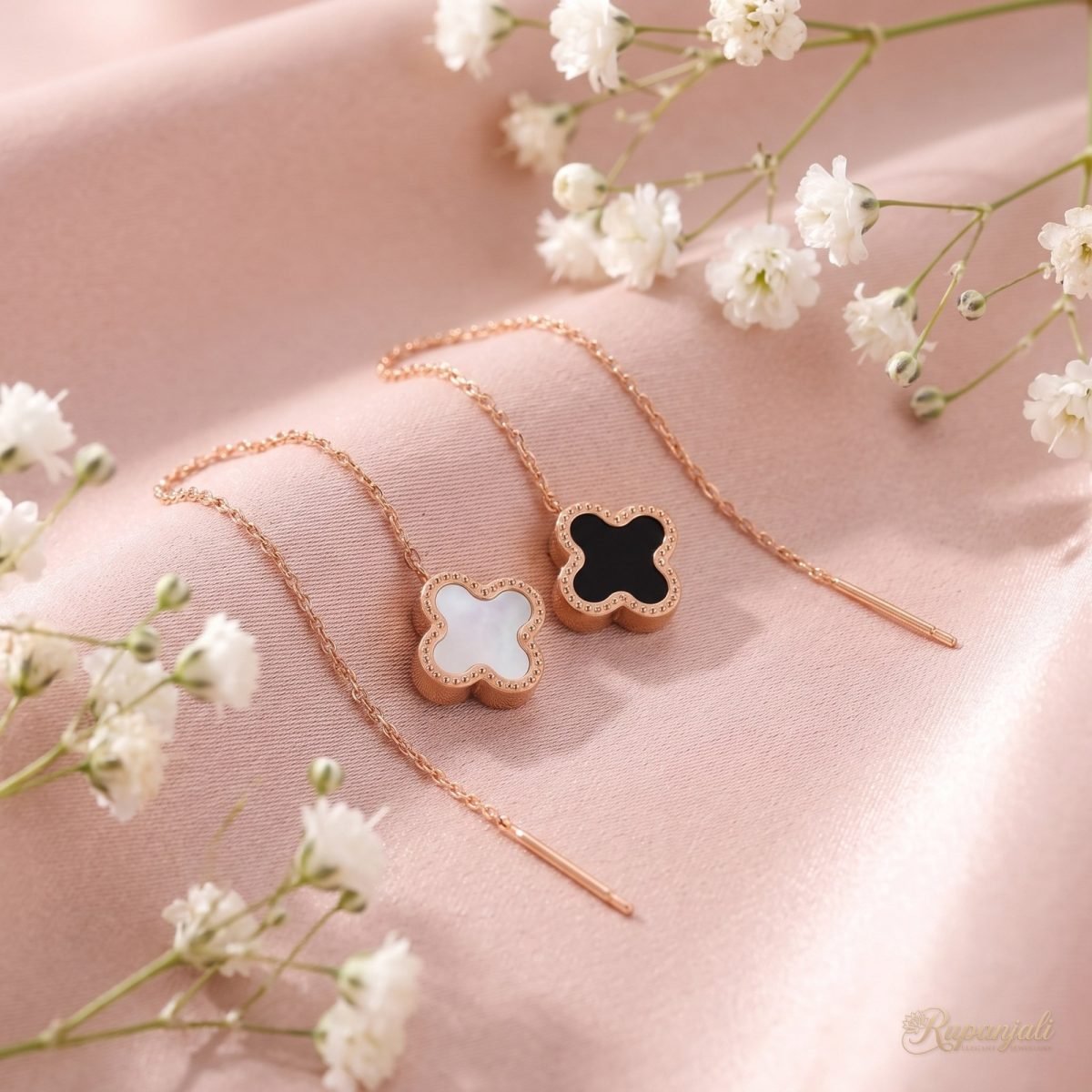 Clover Tassel Earrings — Rose Gold Duo 3