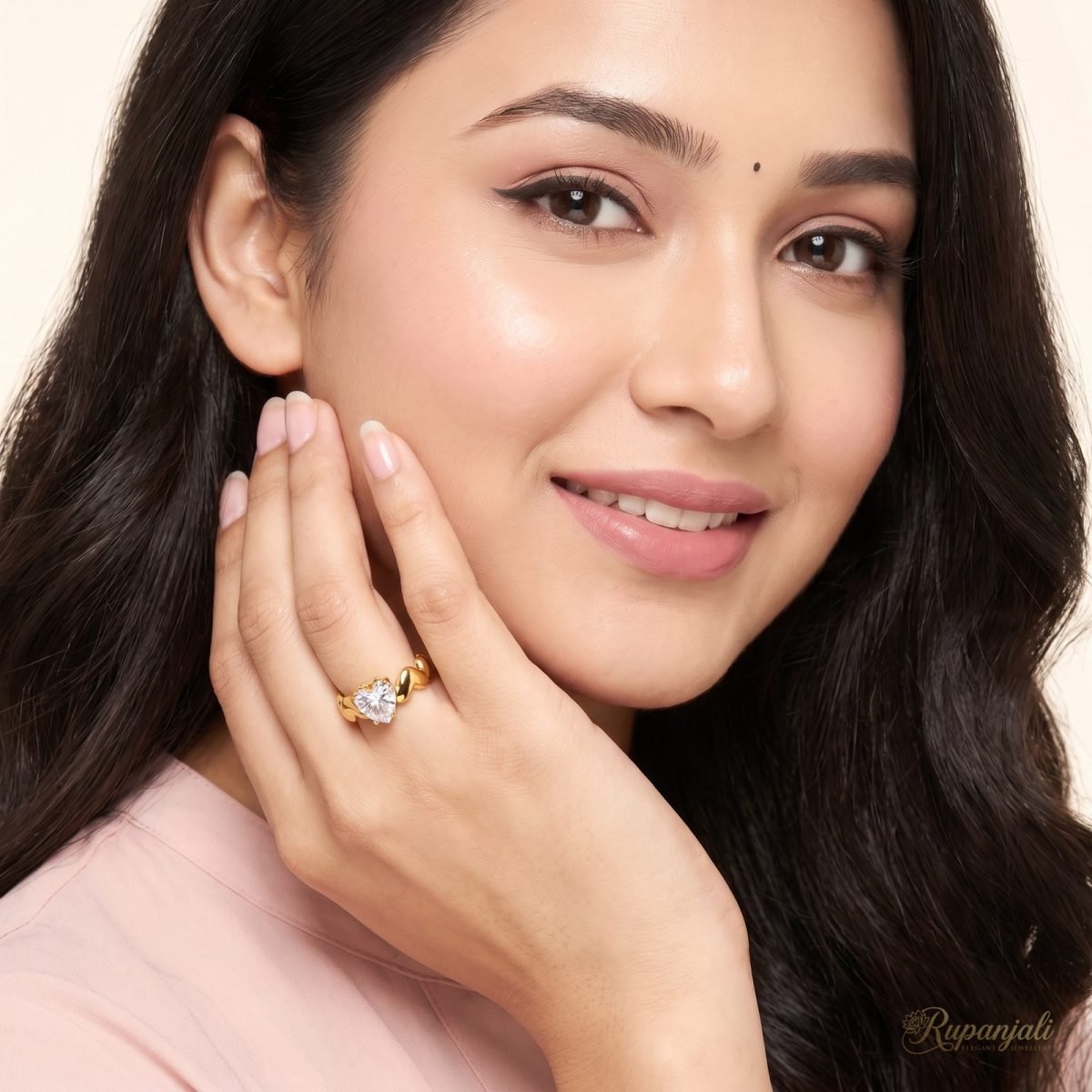 Gold Heart Zircon Ring — Band of Hearts with Heart CZ 5