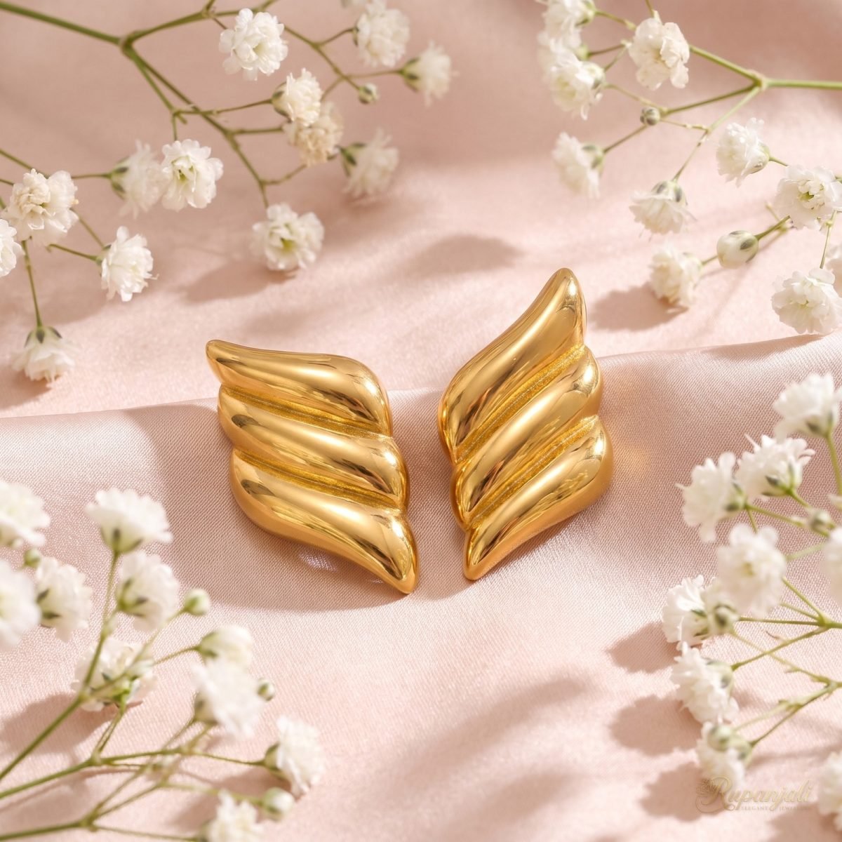 Gold Wing Stud Earrings for Women — Sculptural Feather 3