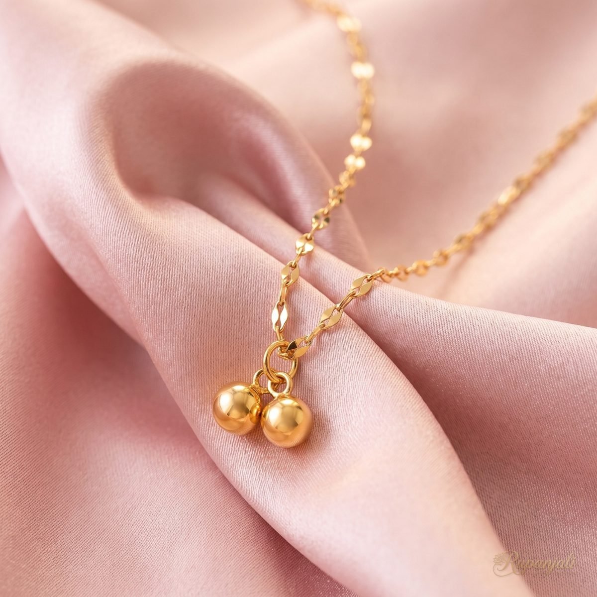 Gold Cherry Pendant Necklace — Twin Drops on Lip Chain 4