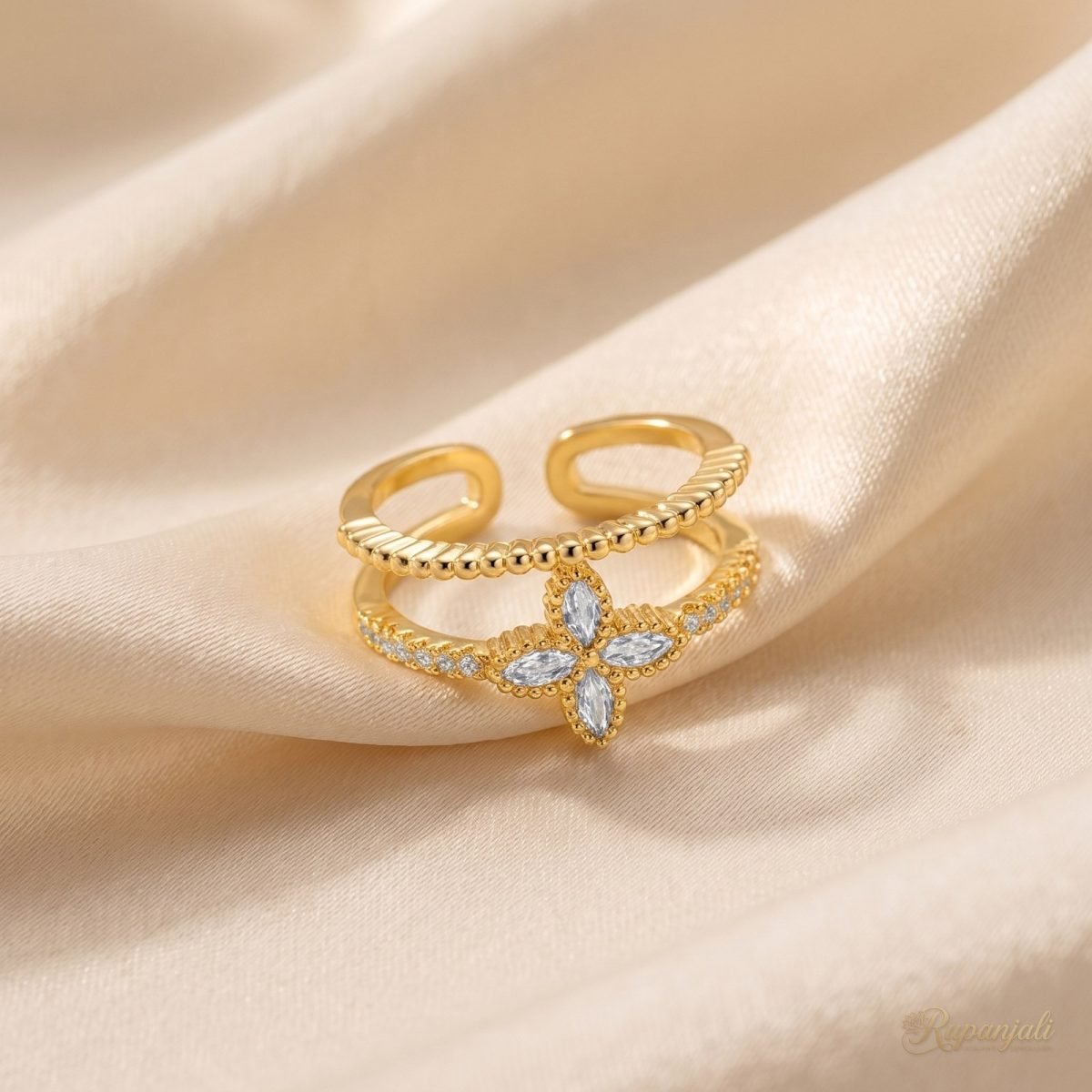 Korean Flower Duo Ring — Marquise Bloom 1