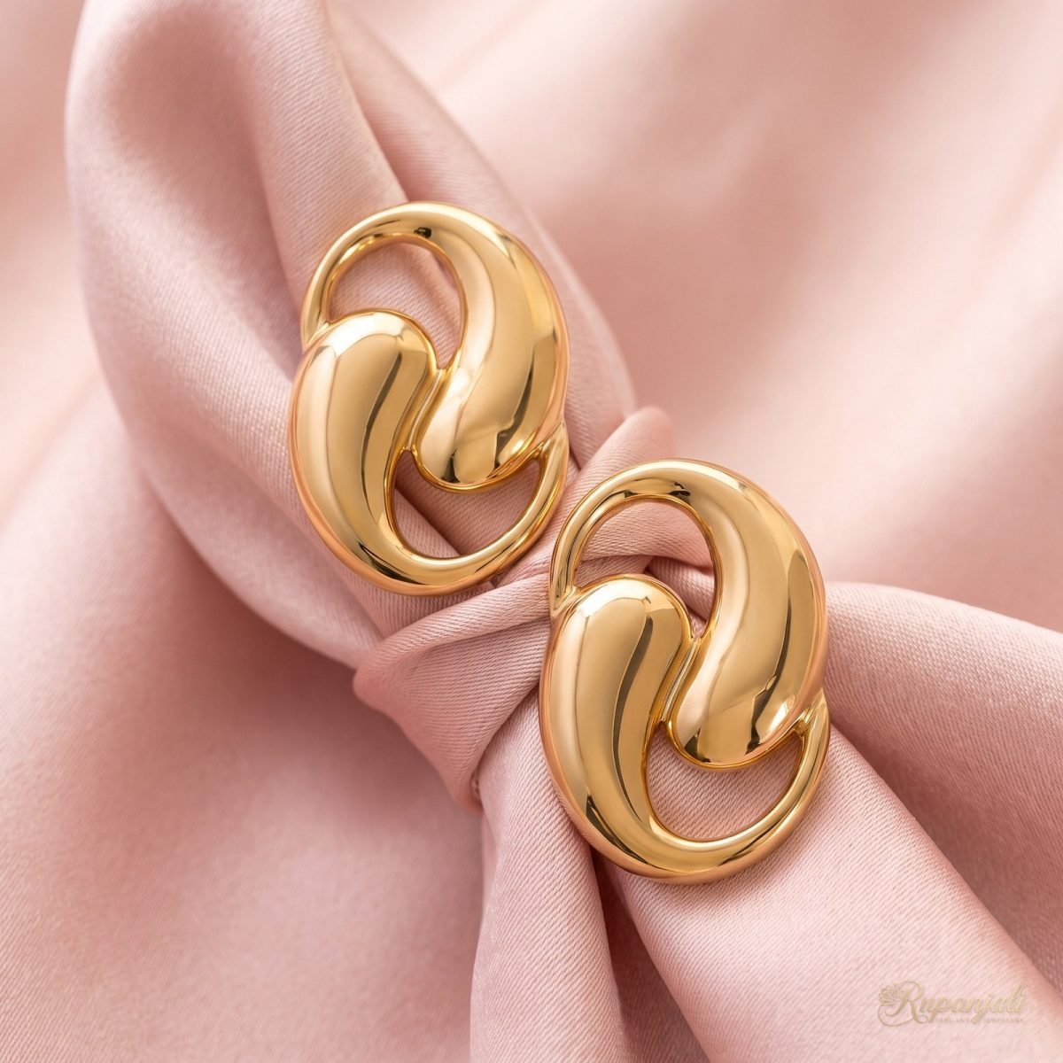 Gold Swirl Stud Earrings — Interlocked Teardrop Statement 4