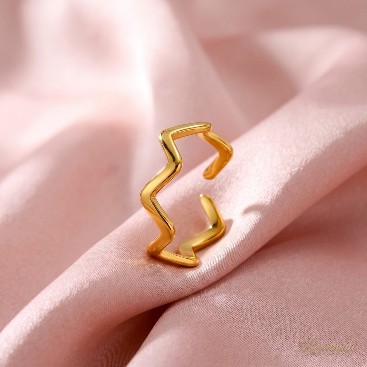 Gold-Tone Wave Ring for Women — Adjustable Open Zigzag Band 1