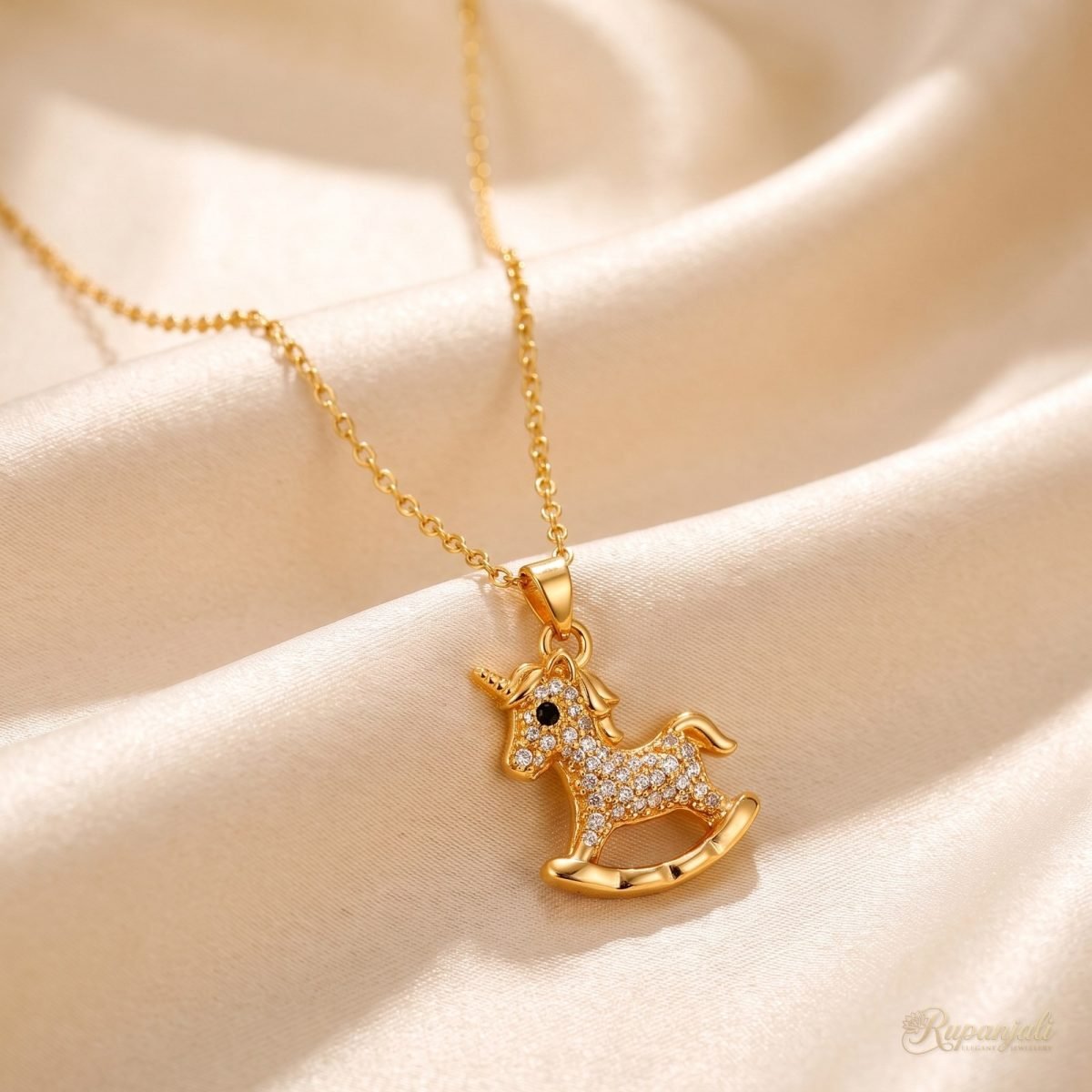 Rocking Pony Unicorn Necklace — Pave Zircon Charm 1