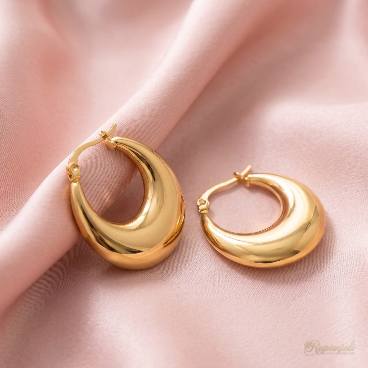 Gold Crescent Hoop Earrings — Chunky Dome Vintage Hoops 4