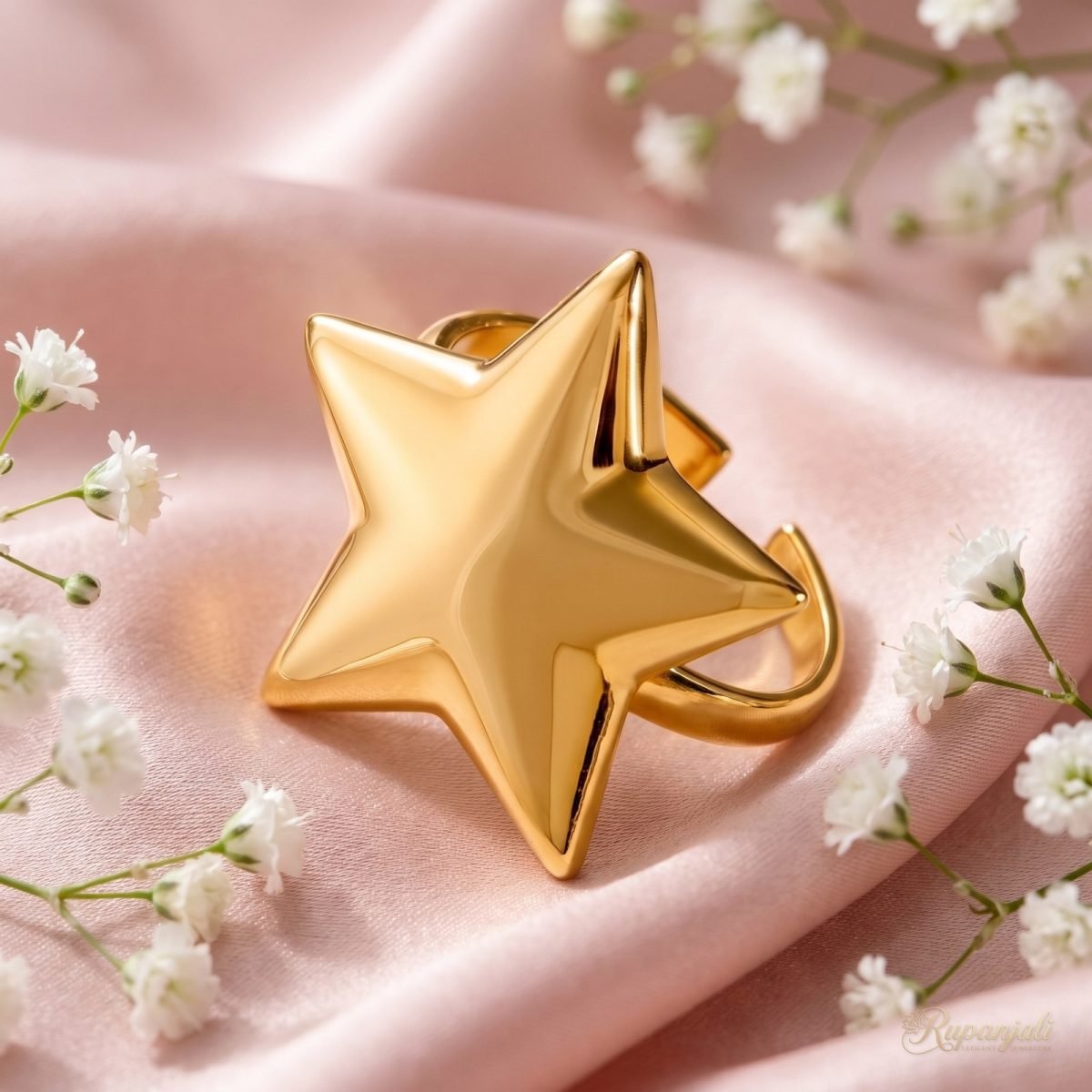 Gold Puffy Star Open Ring — Bold Five-Pointed Statement 3