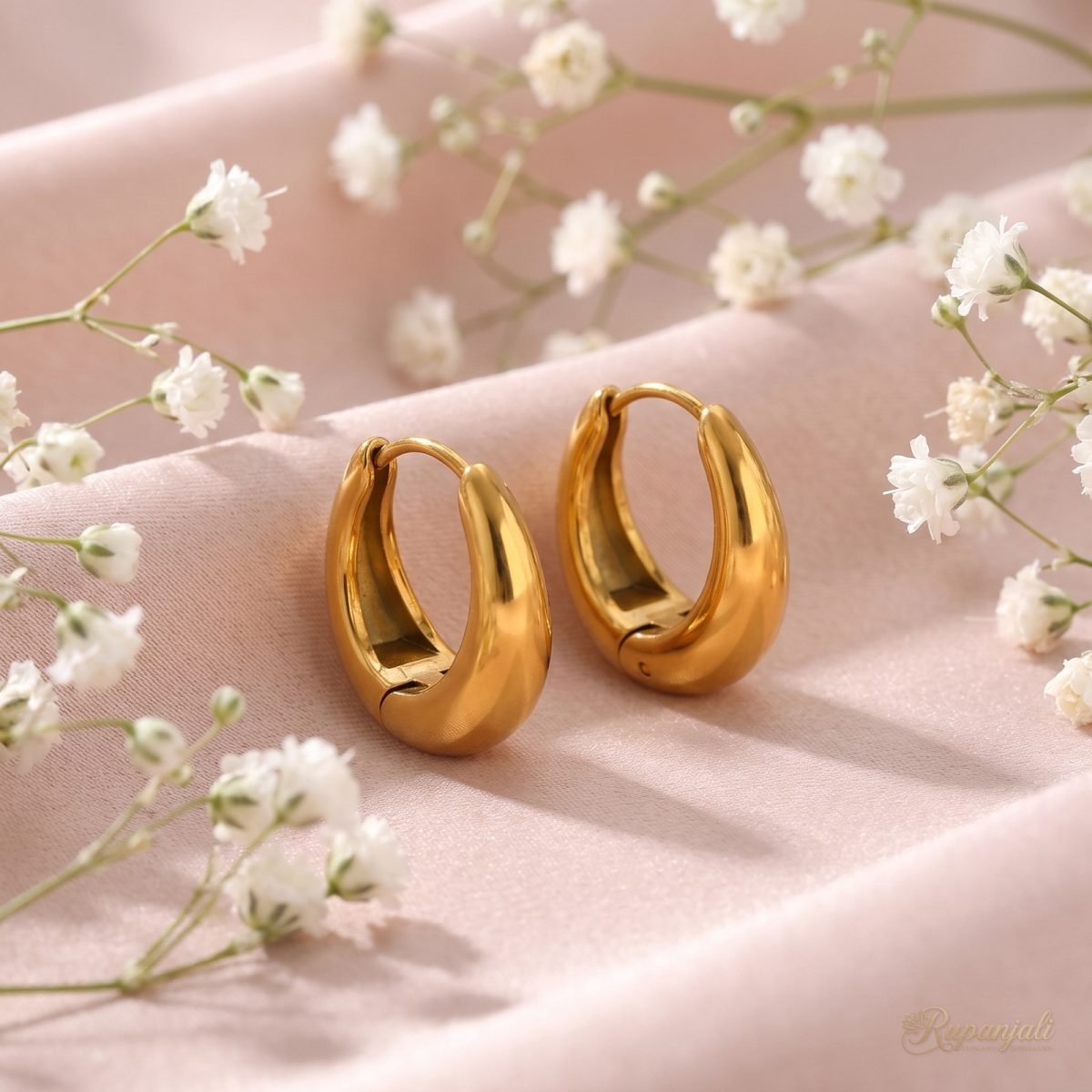 Gold U-Shape Huggie Hoop Earrings for Women — Chunky Dome 3