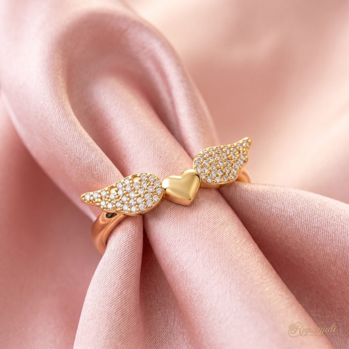 Angel Wings Heart Ring — Winged Pave Love 4