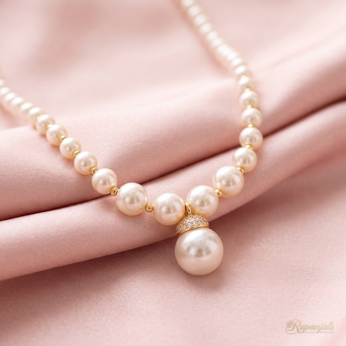 Graduated Pearl Necklace with Crowned Pearl Drop Pendant 4