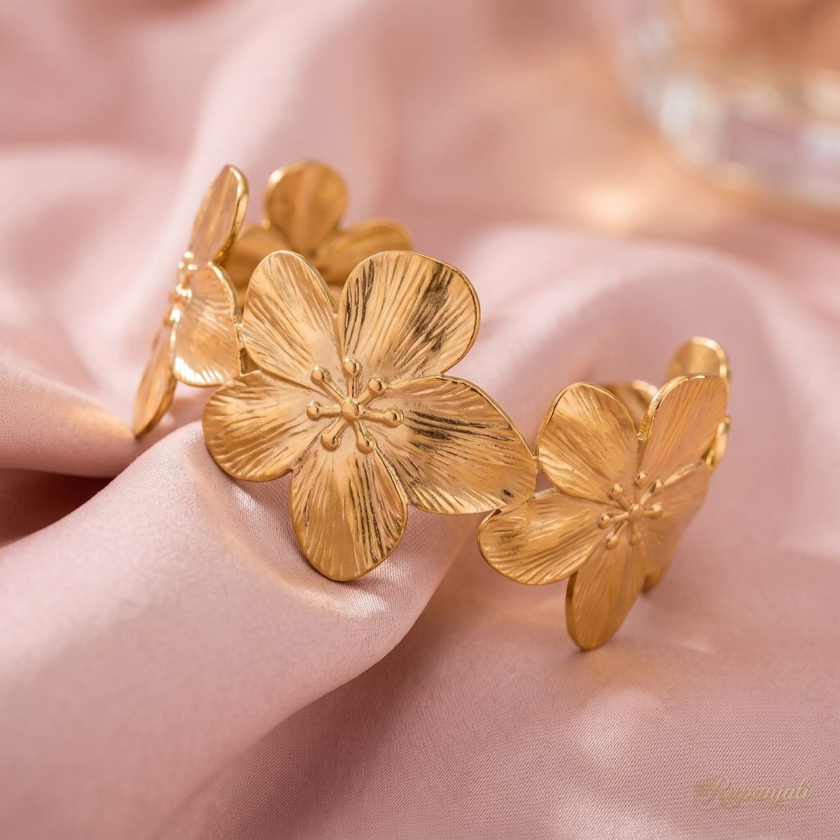 Gold Flower Cuff Bracelet for Women — Bold Blossom Bangle 4