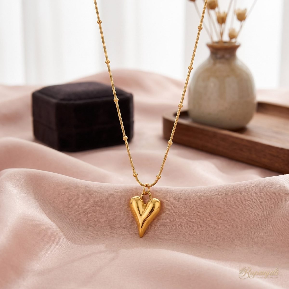 Sculpted Heart Necklace — Beaded Chain 2