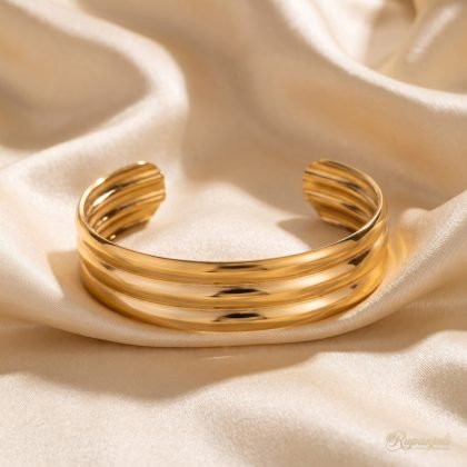 Gold Triple-Rib Cuff Bangle for Women — Sleek Open Cuff