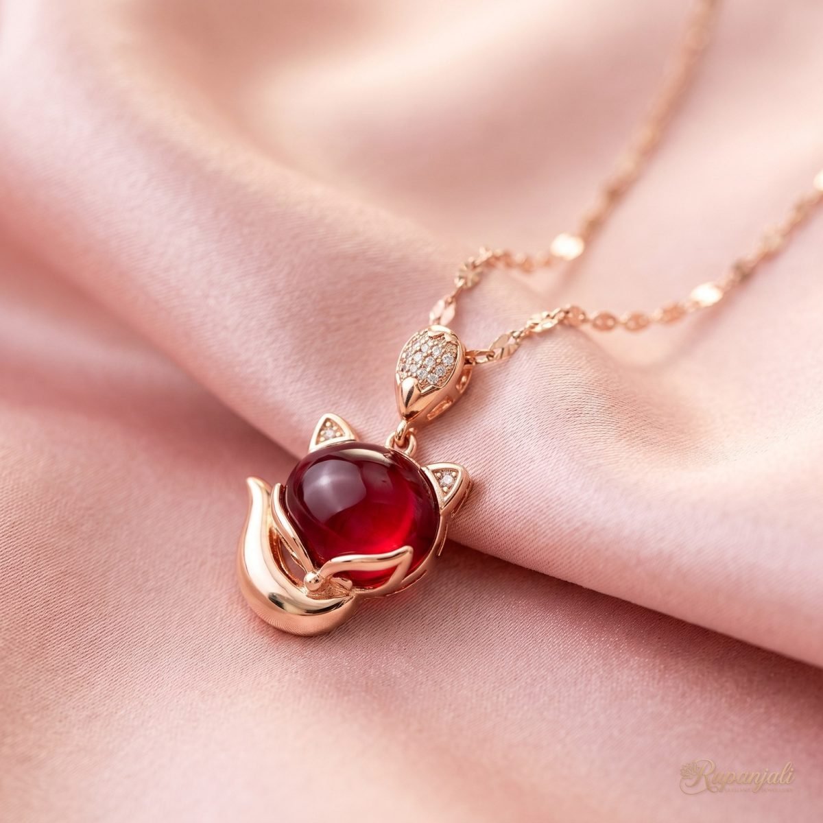 Red Fox Necklace — Ruby-Red Cabochon 4