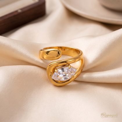 Marquise Zircon Wrap Ring — 18K Gold Plated Fluid Sculpture