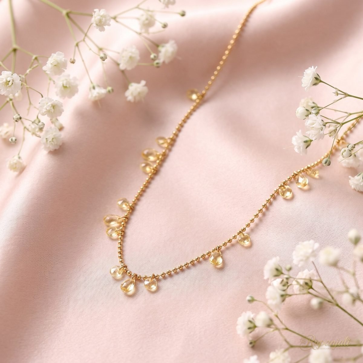 Champagne Crystal Droplet Necklace — Gold Bead Chain Charm 3
