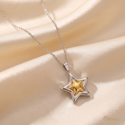 Gold & Silver Two-Tone Star Pendant Necklace for Women