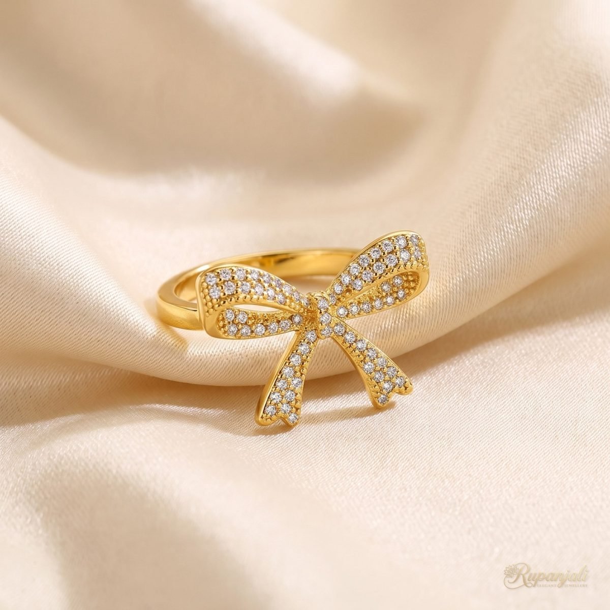 Pave Bow Ring — Sparkling Ribbon Knot 1