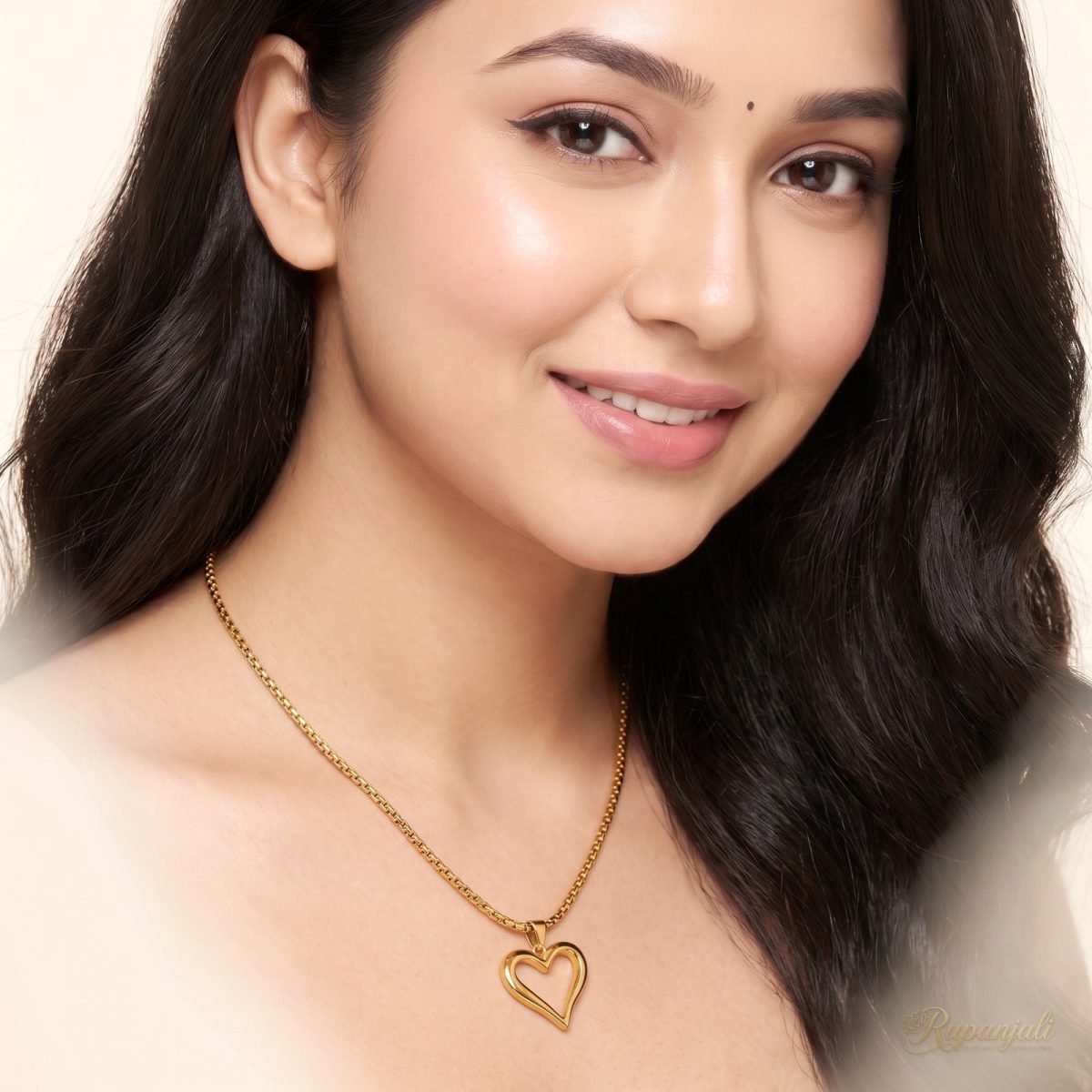 Gold Open Heart Pendant Necklace — Hollow Outline Choker 5
