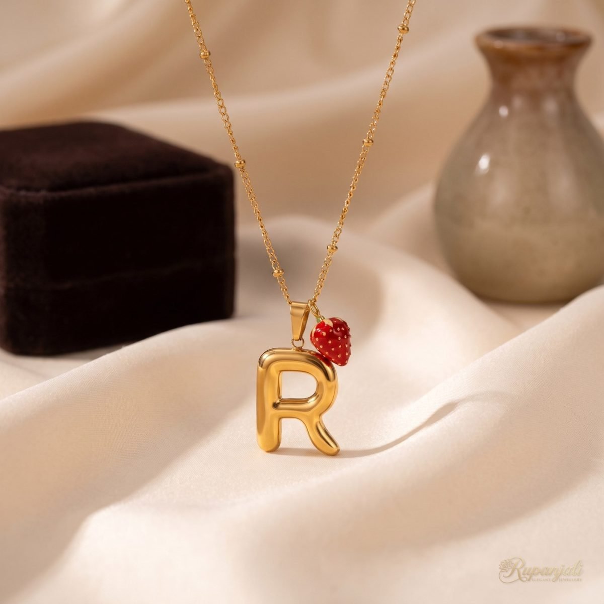 Letter R Strawberry Necklace — Bubble Initial Charm 2