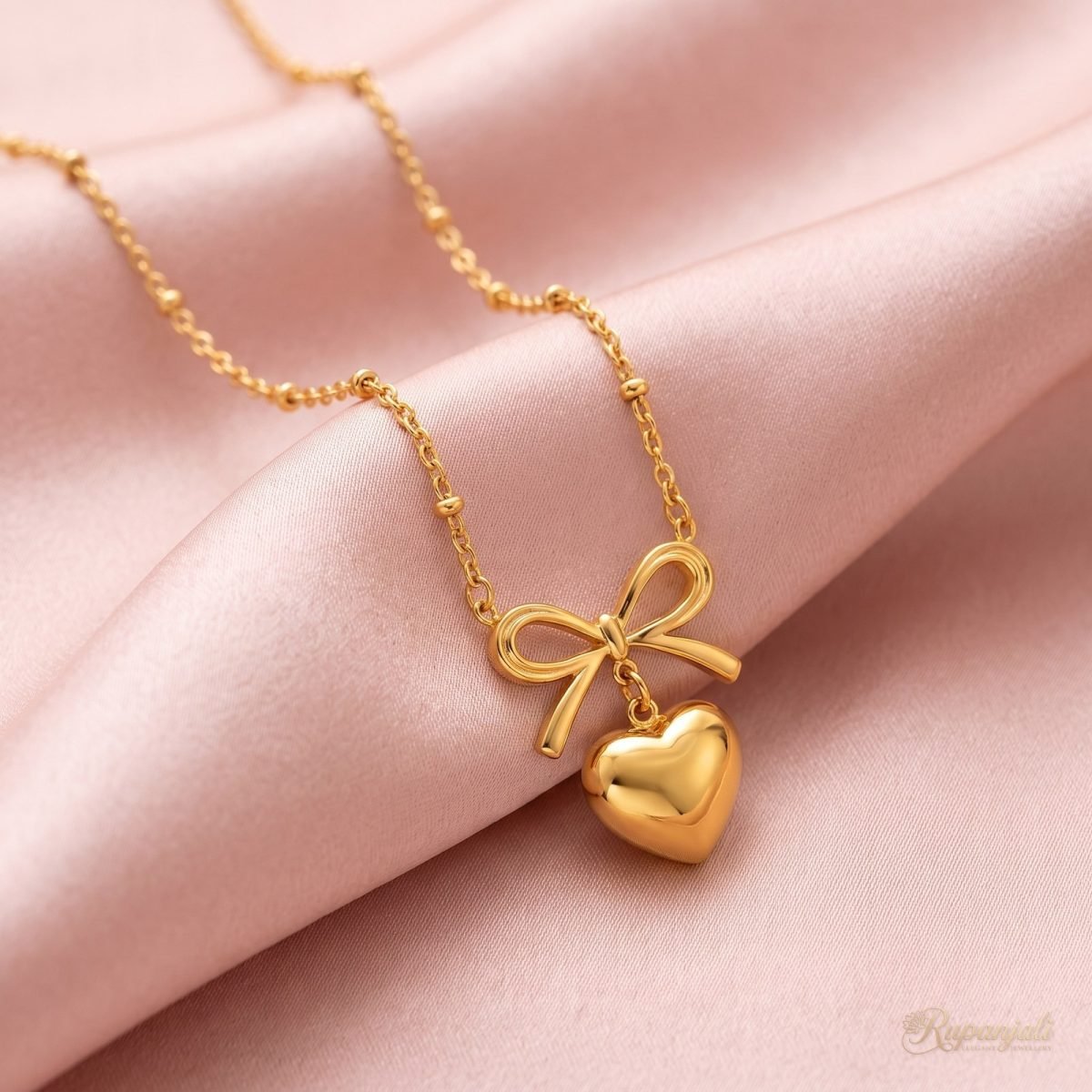 Bowknot Heart Pendant Necklace — Gold Ribbon Bow 4