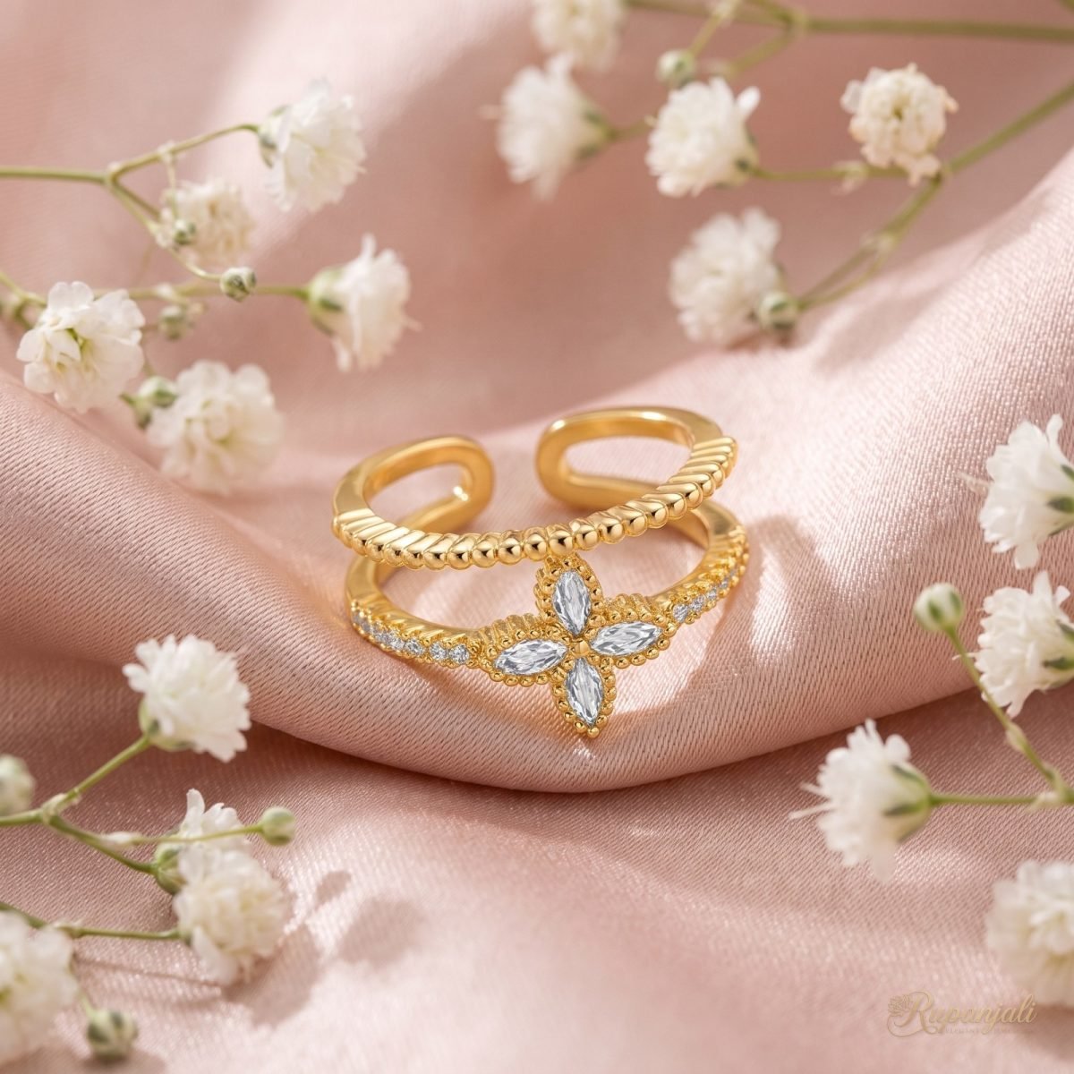 Korean Flower Duo Ring — Marquise Bloom 3
