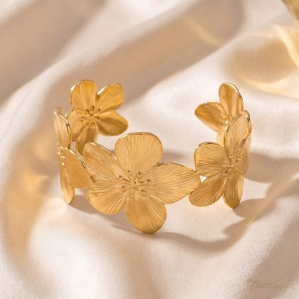 Gold Flower Cuff Bracelet for Women — Bold Blossom Bangle