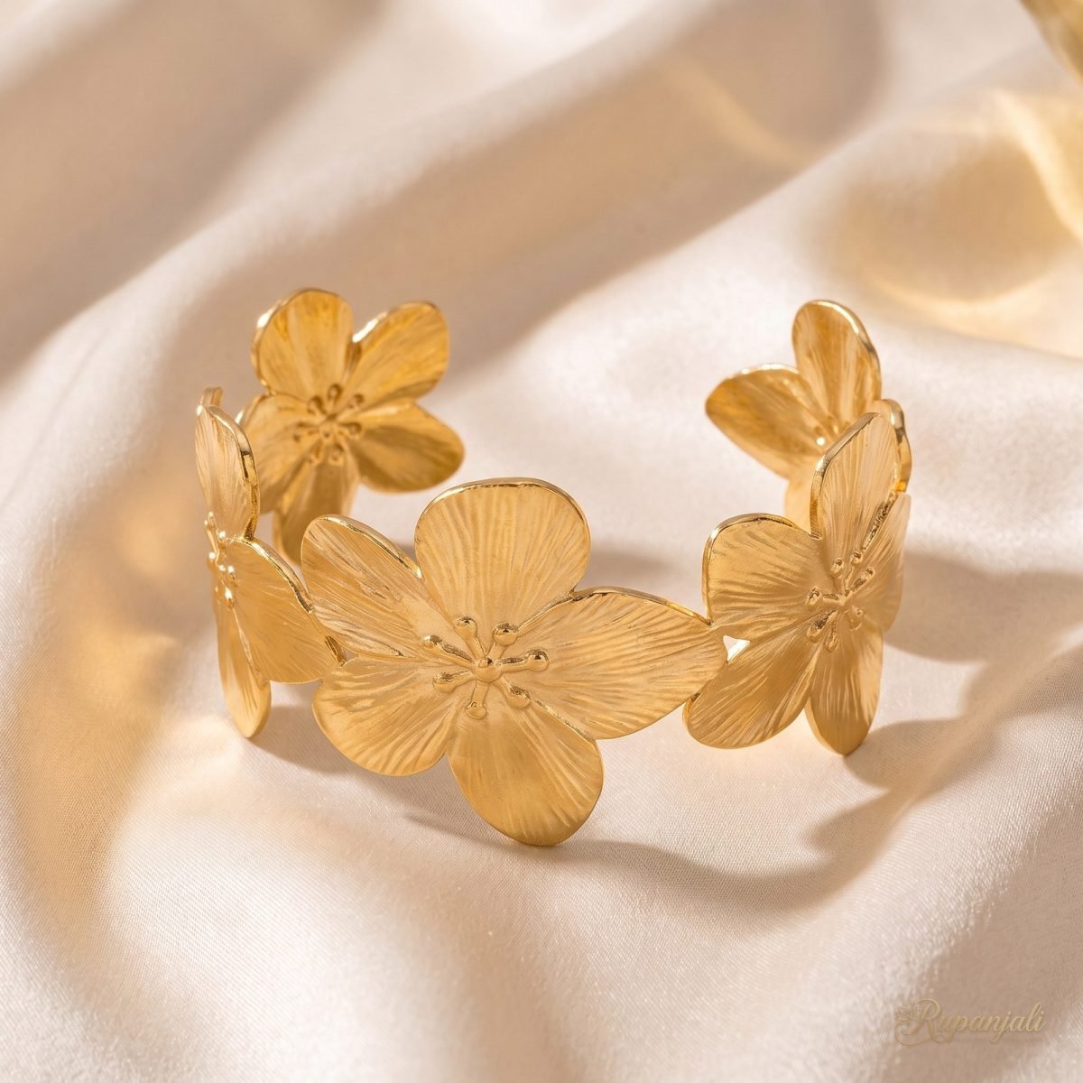 Gold Flower Cuff Bracelet for Women — Bold Blossom Bangle 1