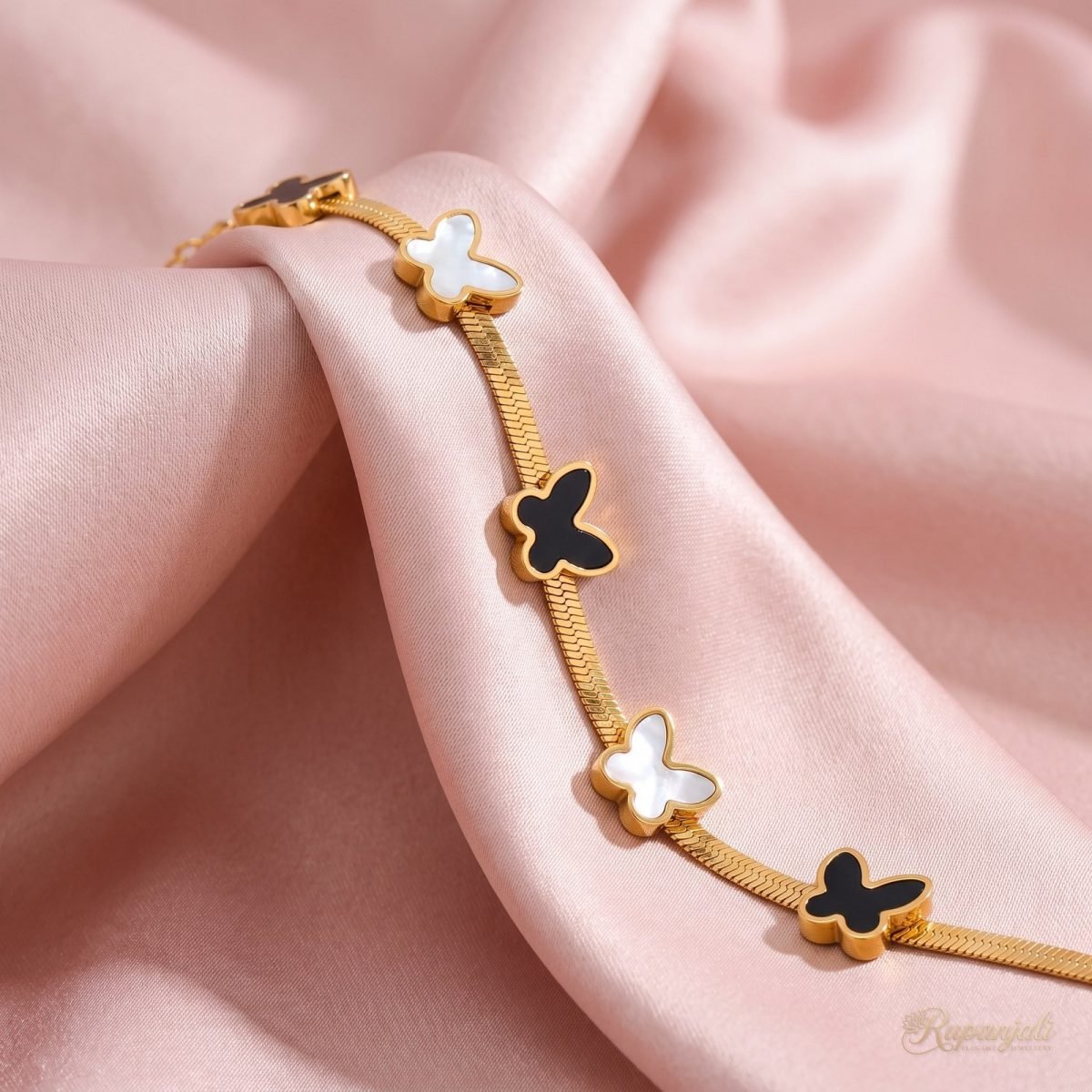 Butterfly Blade Chain Bracelet — Black & Mother-of-Pearl 4