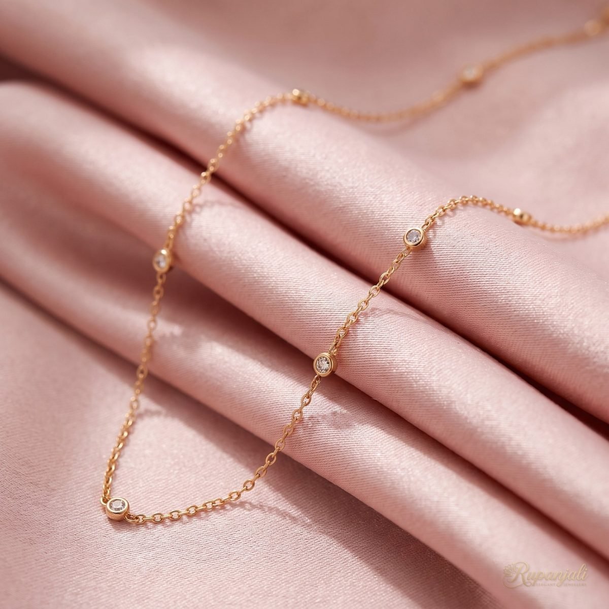 Gold CZ Station Necklace for Women — Dainty Zircon Chain 4