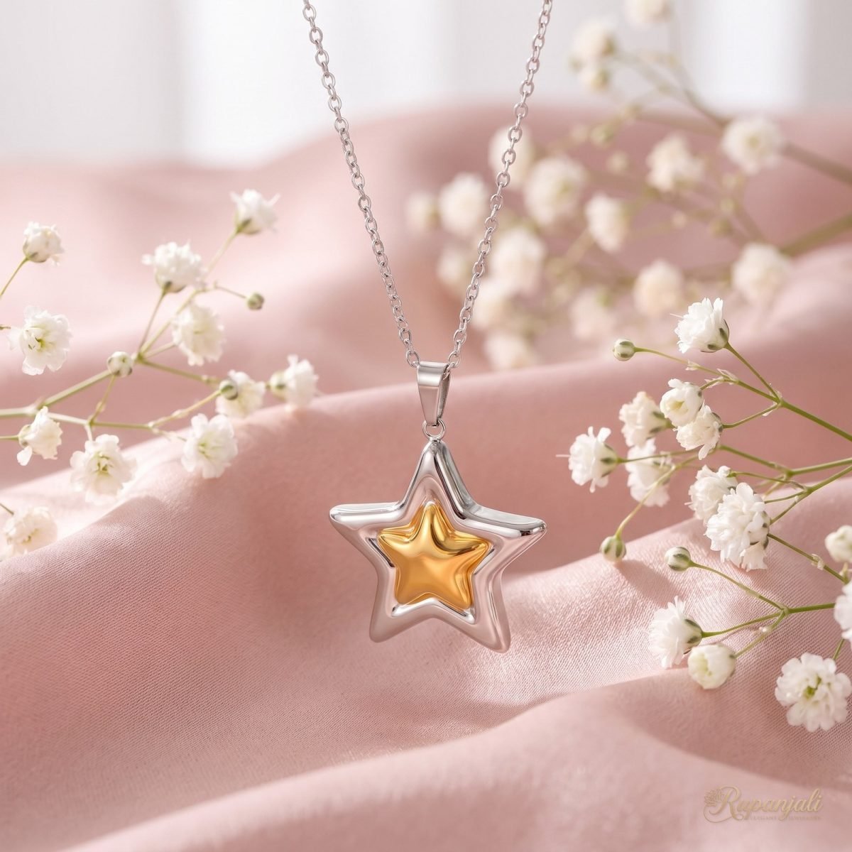 Gold & Silver Two-Tone Star Pendant Necklace for Women 3
