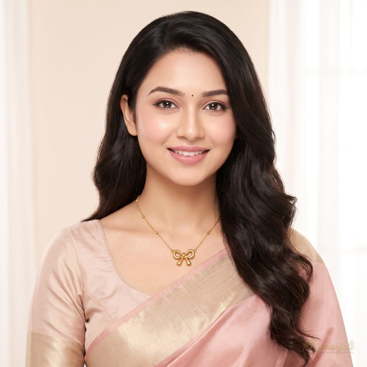 Gold Bow Necklace on Beaded Chain — Minimal Ribbon Charm 6