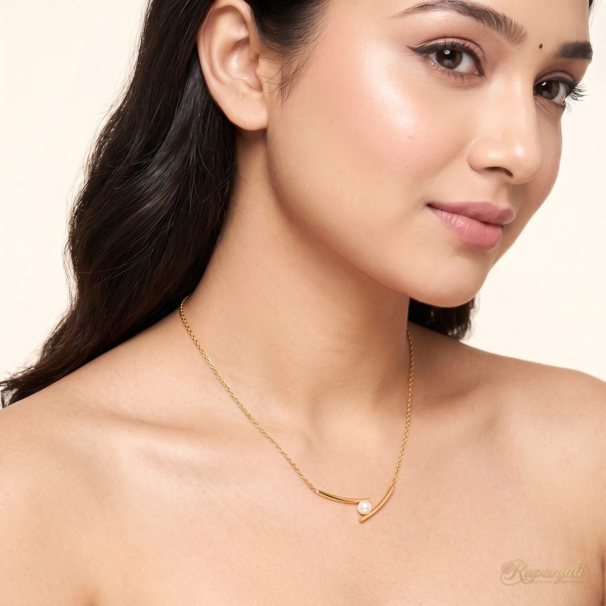 Pearl Bypass Bar Necklace — Minimalist Titanium Steel 5