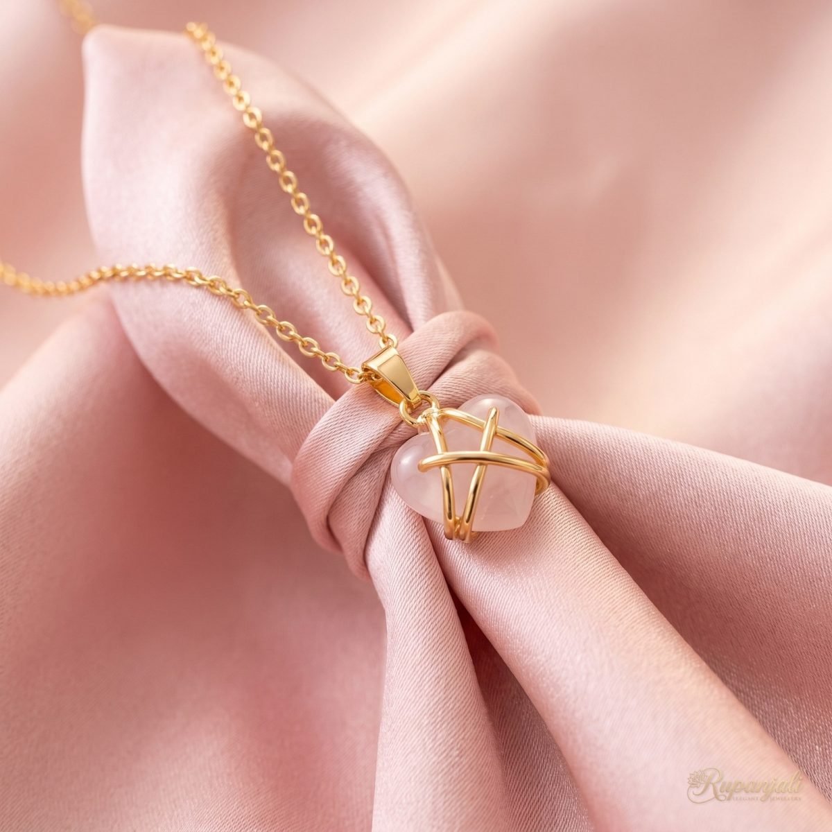 Rose Pink Heart Necklace — Gold Wrapped 4