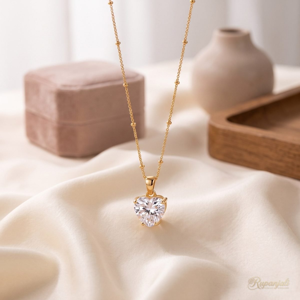 Heart Solitaire Zircon Necklace — 18K Plated Satellite Chain 2