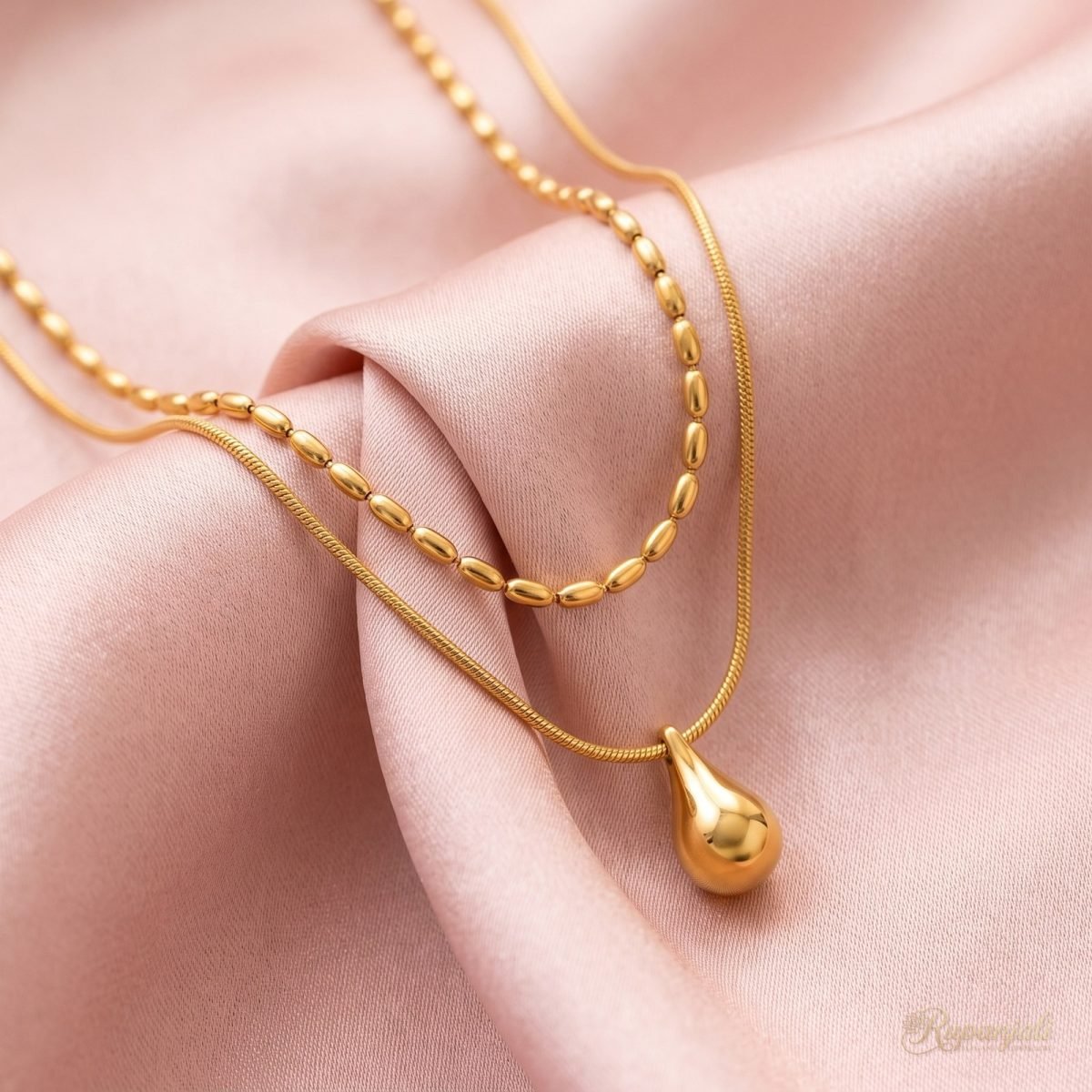 Double Layer Water Drop Necklace — Seed Bead & Snake Chain 4