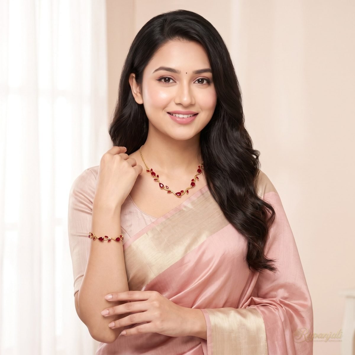 Red Zircon Branch Jewellery Set — Necklace & Bracelet 6