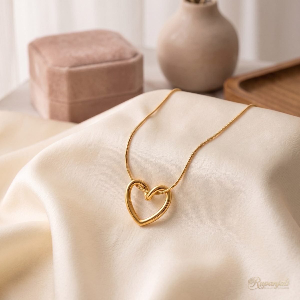 Gold Open Heart Necklace — Twisted Heart on Snake Chain 2