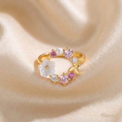 Flower Wreath Ring — Shell Blossom, Pearl & Butterfly